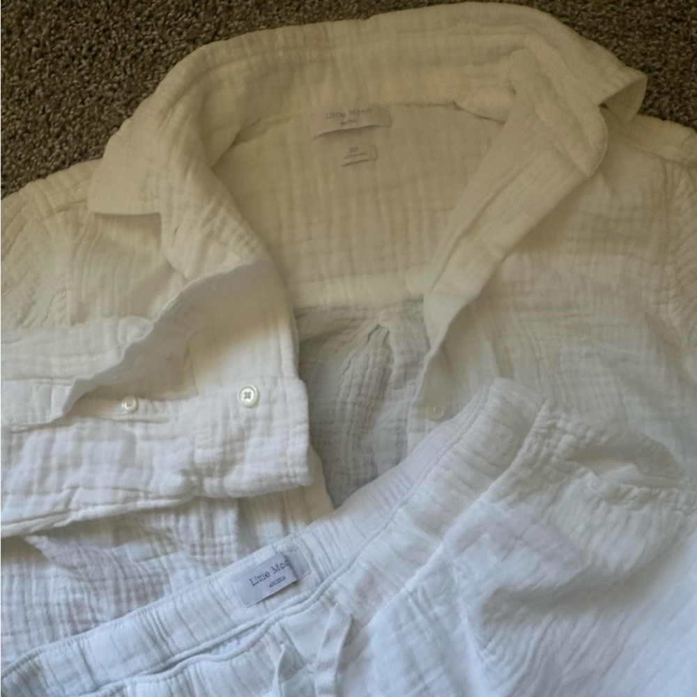 Aritzia Little Moon White Gauze Button-Down Shirt and Short Set
